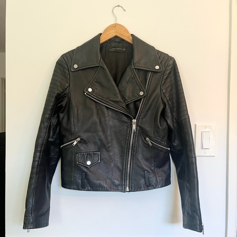 Zara Black Leather Biker Jacket - image 4